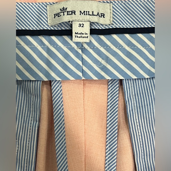 Peter Millar Salmon Pink Linen-Blend Flat Front Men’s Shorts - Picture 2 of 8
